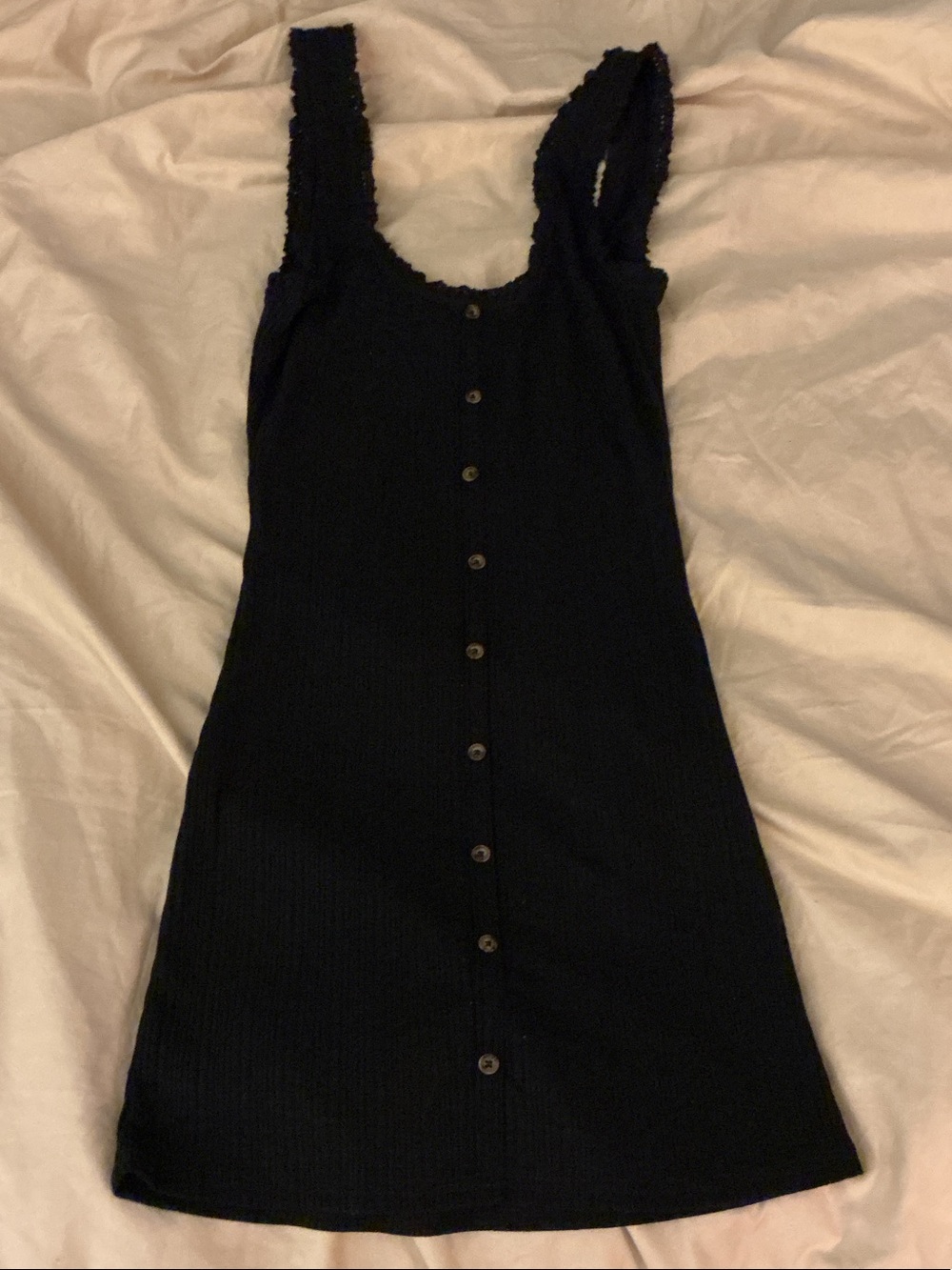 Black Ribbed Button-Front Mini Dress